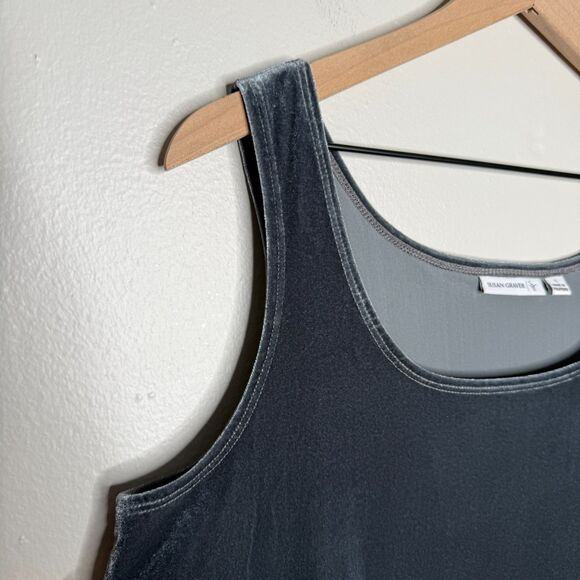 Susan Graver Womens Velvet Tank Top Large Gray Velour Square Neck Office‎ Event - Picture 6 of 7